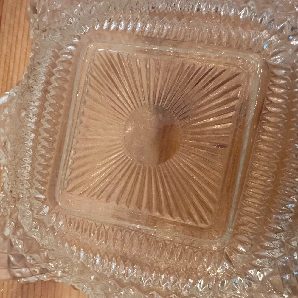Vintage Indiana Glass Diamond Point Nut-Candy Dish 6pc Exc Sunburst 1 Tip Chip